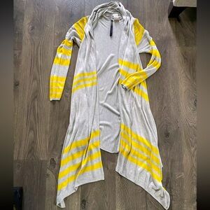 Renee C. Gray Yellow Striped Long High-Low Viscose Long Sleeve Open Cardigan S/M